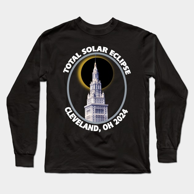 Cleveland Ohio 2024 Total Solar Eclipse Path of Totality Long Sleeve T-Shirt by DesignFunk